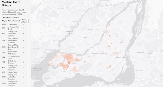 Screenshot of project Montréal Power Outages