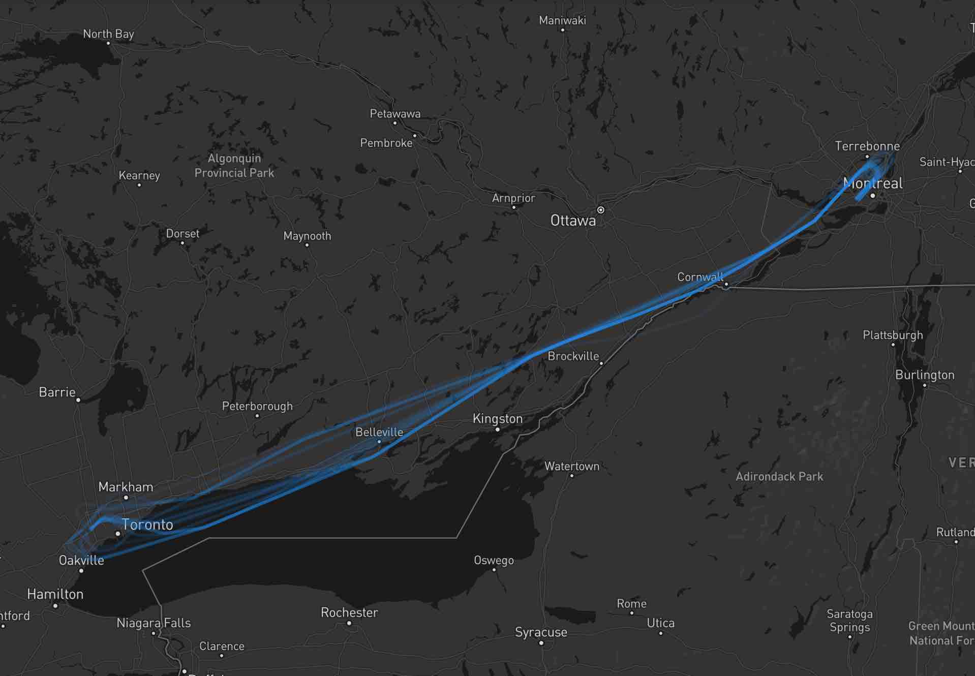 Screenshot of Project Flight Patterns in Canada Map